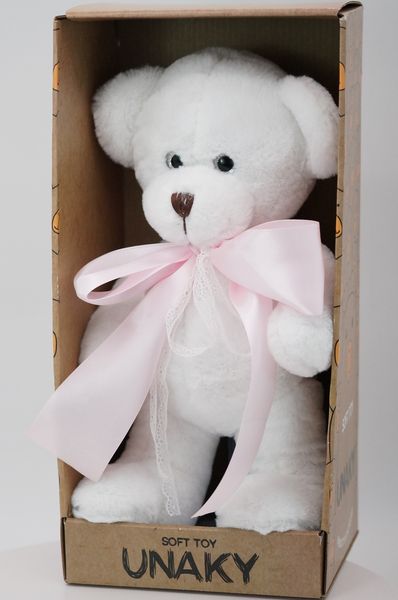 Мягкая игрушка в большой подарочной коробке Мишка Аха белоснежный 33 см, с розовым атласным бантом, 0913333S-14L