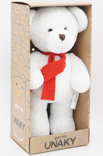 Мягкая игрушка в большой подарочной коробке Мишка Аха белоснежный в красном шарфе, 33 см, 0913333S-50L