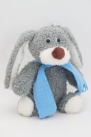 Мягкая игрушка Кролик Лоуренс с ш. для мелкой моторики, серый самый младший 15 см, в голубом флисовом шарфе, 01005815G-85