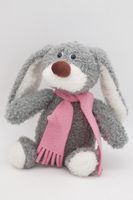 Мягкая игрушка Кролик Лоуренс с ш. для мелкой моторики, серый самый младший 15 см, в шарфе цвета цикламен, 01005815G-86