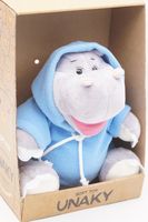 Мягкая игрушка в малой подарочной коробке Бегемот Кромби, 22 см, с шариками для мелкой моторики в голубой толстовке, 0217922-65K