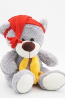 Мягкая игрушка Медведь Дюкан в жёлтом шарфе и красном комбинезоне,  26/36 см, 0640928S-28-67