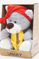 Мягкая игрушка в средней подарочной коробке Медведь Дюкан в жёлтом шарфе и красном колпаке,  26/36 см, 0640928S-28-67M
