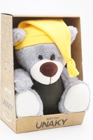 Мягкая игрушка в средней подарочной коробке Медведь Дюкан в жёлтом колпаке с кисточкой и зелёном комбинезоне,  26/36 см, 0640928S-29-62M