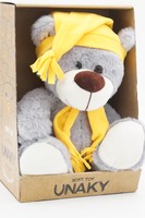 Мягкая игрушка в средней подарочной коробке Медведь Дюкан в жёлтых колпаке с кисточкой и шарфе,  26/36 см, 0640928S-29-67M