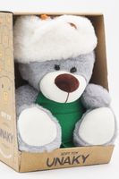Мягкая игрушка в средней подарочной коробке Медведь Дюкан в зёленом фартуке и шапке ушанке,  26/36 см, 0640928S-6-43M