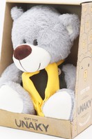 Мягкая игрушка в средней подарочной коробке Медведь Дюкан в зёленом комбинезоне и жёлтом шарфе,  26/36 см, 0640928S-62-67M