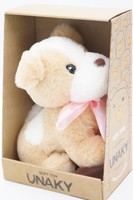 Мягкая игрушка в средней подарочной коробке Щенок Оскар 20/25 см, с шариками для мелкой моторики, в розовом атласном банте, 0709020-14M