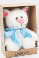 Мягкая игрушка в средней подарочной коробке Кошка Глория, 24/35 см, с шариками для мелкой моторики, в голубом банте , 0800823-15M