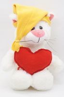 Мягкая игрушка Кошка Глория, 24/35 см, с шариками для мелкой моторики, в желтом колпаке с кисточкой и с красным сердцем, 0800823-29-44