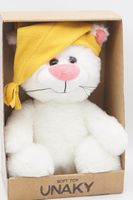 Мягкая игрушка в средней подарочной коробке Кошка Глория, 24/35 см, с шариками для мелкой моторики, в желтом колпаке с кисточкой , 0800823-29M