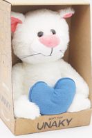 Мягкая игрушка в средней подарочной коробке Кошка Глория, 24/35 см, с шариками для мелкой моторики, с голубым сердцем, 0800823-60M