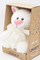 Мягкая игрушка в средней подарочной коробке Кошка Глория, 24/35 см, с шариками для мелкой моторики, в молочном банте, 0800823-71M