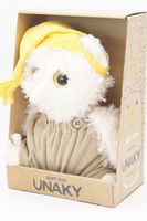 Мягкая игрушка в средней подарочной коробке Сова Лия, светлая в жёлтом колпаке и зеленом флисовом комбинезоне, 08184A24-29-38M