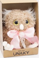 Мягкая игрушка в средней подарочной коробке Сова Лия темная, в атласном розовом банте, 08184C24-14M