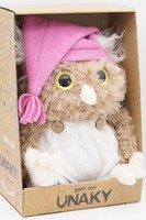 Мягкая игрушка в средней подарочной коробке Сова Лия темная, в белом флисовом комбинезоне и розовом колпаке с кисточкой, 08184C24-20-40M