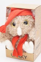 Мягкая игрушка в маленькой подарочной коробке Сова Лия темная, 24 см, в красных колпаке с кисточкой и шарфе, 08184C24-28-50K