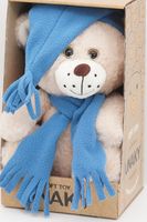 Мягкая игрушка в маленькой подарочной коробке Мишка Роббен, 20/28 см, в голубых шарфе и колпаке с кисточкой, 0827720-54-56K