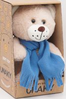 Мягкая игрушка в маленькой подарочной коробке Мишка Роббен, 20/28 см, в голубом флисовом шарфе, 0827720-54K