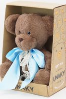 Мягкая игрушка в средней подарочной коробке Мишка Аха &quote;Шоколад&quote;, 24/32 см, в голубом атласном банте, 0906924S-15M