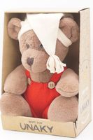 Мягкая игрушка в средней подарочной коробке Мишка Аха &quote;Шоколад&quote;, 24/32 см, в красном комбинезоне и в белом колпаке с кисточкой, 0906924S-21-27M