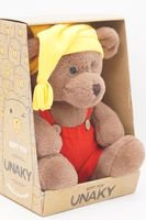 Мягкая игрушка в средней подарочной коробке Мишка Аха &quote;Шоколад&quote;, 24/32 см, в красном комбинезоне и в желтом колпаке с кисточкой, 0906924S-21-29M