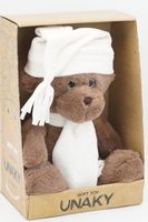 Мягкая игрушка в средней подарочной коробке Мишка Аха &quote;Шоколад&quote;, 24/32 см, в белых флисовом шарфе и колпаке с кисточкой, 0906924S-25-27M