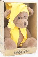 Мягкая игрушка в средней подарочной коробке Мишка Аха &quote;Шоколад&quote;, 24/32 см, в желтых колпаке с кисточкой и шарфе, 0906924S-29-67M
