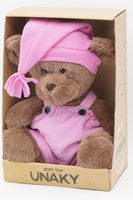 Мягкая игрушка в средней подарочной коробке Мишка Аха &quote;Шоколад&quote;, 24/32 см, в розовых колпаке с кисточкой и комбинезоне, 0906924S-40-49M