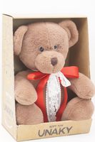Мягкая игрушка в средней подарочной коробке Мишка Аха &quote;Шоколад&quote;, 24/32 см, в красном узком атласном банте, 0906924S-70M