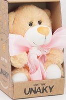 Мягкая игрушка в маленькой подарочной коробке Медвежонок Сильвестр золотой с розовым атласным бантом, 20/25 см, с шариками для мелкой моторики, 0913120-14K