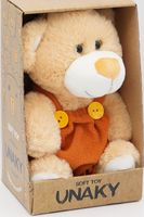 Мягкая игрушка в маленькой подарочной коробке Медвежонок Сильвестр золотой в кирпичном комбинезоне, 20/25 см, с шариками для мелкой моторики, 0913120-37K