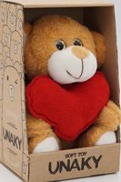 Мягкая игрушка в маленькой подарочной коробке Медвежонок Сильвестр золотой, 20/25 см с шариками для мелкой моторики с красным флисовым сердцем, 0913120-44K