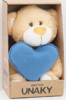 Мягкая игрушка в маленькой подарочной коробке Медвежонок Сильвестр золотой, 20/25 см с шариками для мелкой моторики с голубым флисовым сердцем, 0913120-60K