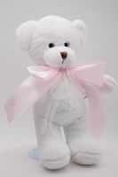 Мягкая игрушка Мишка Аха белоснежный, 33 см, с розовым атласным бантом, 0913333S-14