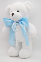 Мягкая игрушка Мишка Аха белоснежный с голубым атласным бантом, 33 см, 0913333S-15