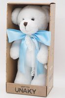 Мягкая игрушка в большой подарочной коробке Мишка Аха белоснежный с голубым атласным бантом, 33 см, 0913333S-15L