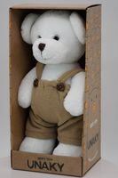 Мягкая игрушка в большой подарочной коробке Мишка Аха белоснежный, 33 см во флисовом комбинезоне хаки, 0913333S-22L