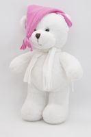 Мягкая игрушка Мишка Аха белоснежный, 33 см в белом шарфе и розовом колпаке с кисточкой, 0913333S-25-40