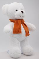 Мягкая игрушка Мишка Аха белоснежный в кирпичном флисовом шарфе, 33 см, 0913333S-26