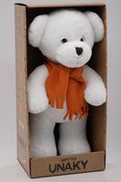 Мягкая игрушка в большой подарочной коробке Мишка Аха белоснежный в кирпичном флисовом шарфе, 33 см, 0913333S-26L
