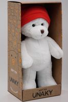 Мягкая игрушка в большой подарочной коробке Мишка Аха белоснежный, 33 см в красном флисовом колпаке с кисточкой, 0913333S-28L