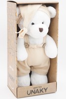 Мягкая игрушка в большой подарочной коробке Мишка Аха белоснежный в бежевых комбинезоне и колпаке с кисточкой, 33 см, 0913333S-57-64L