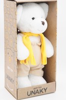 Мягкая игрушка в большой подарочной коробке Мишка Аха белоснежный в бежевом комбинезоне и жёлтом шарфе, 33 см, 0913333S-64-67L