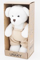 Мягкая игрушка в большой подарочной коробке Мишка Аха белоснежный в бежевом комбинезоне, 33 см, 0913333S-64L
