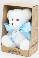 Мягкая игрушка в средней подарочной коробке Мишка Аха белоснежный с голубым атласным бантом, 24/32 см, 0913424S-15M