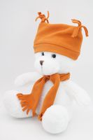Мягкая игрушка Мишка Аха белоснежный , 24/32 см в кирпичном шарфе и шапке-двууголке, 0913424S-26-31