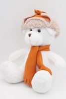 Мягкая игрушка Мишка Аха белоснежный , 24/32 см в кирпичном шарфе и шапке-ушанке, 0913424S-26-43