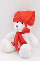 Мягкая игрушка Мишка Аха белоснежный , 24/32 см в красных колпаке с кисточкой и шарфе, 0913424S-28-50