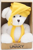 Мягкая игрушка в средней подарочной коробке Мишка Аха белоснежный в жёлтом колпаке с кисточкой, 24/32 см, 0913424S-29M